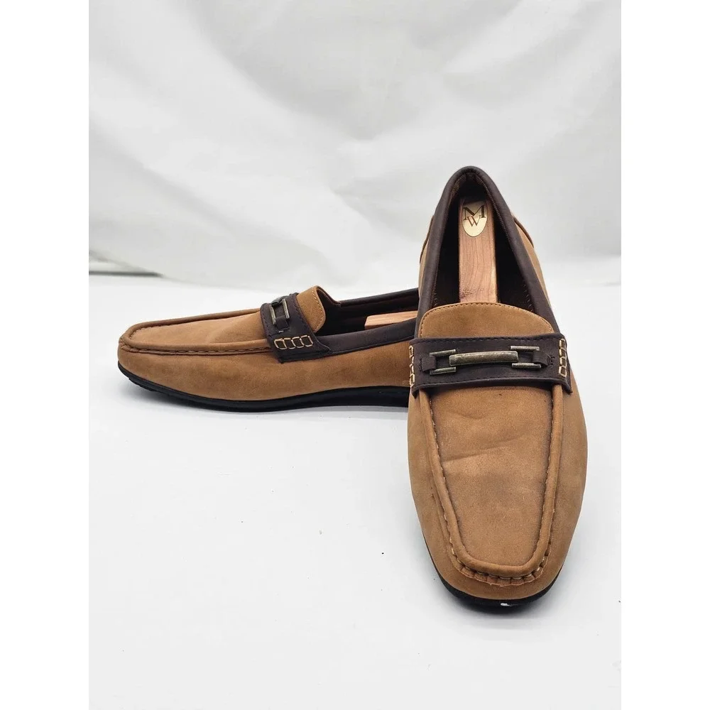 Samuel Joseph Loafers Mens Size 12 Tan Excellent Driving Mocs Metal Bit Detail